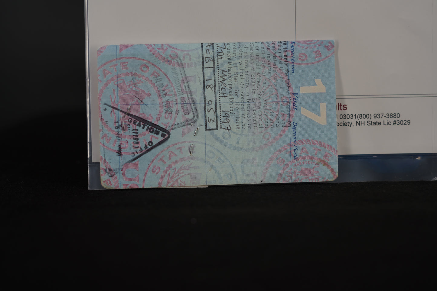 Whitney Houston Australian Visa, March 1997