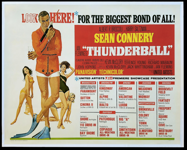 THUNDERBALL 1965 JAMES BOND US Subway 2sh Two Sheet Original Movie Poster