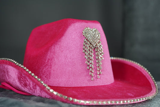 Chappell Roan's Pink Velvet Cowboy Hat with Diamante Heart & Trim