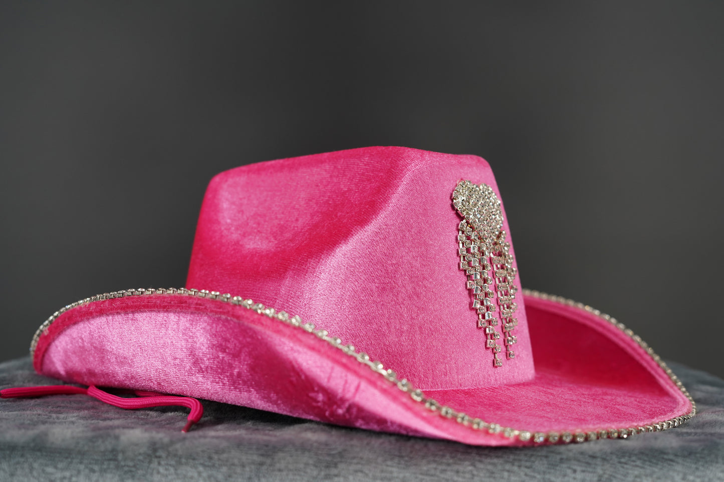 Chappell Roan's Pink Velvet Cowboy Hat with Diamante Heart & Trim