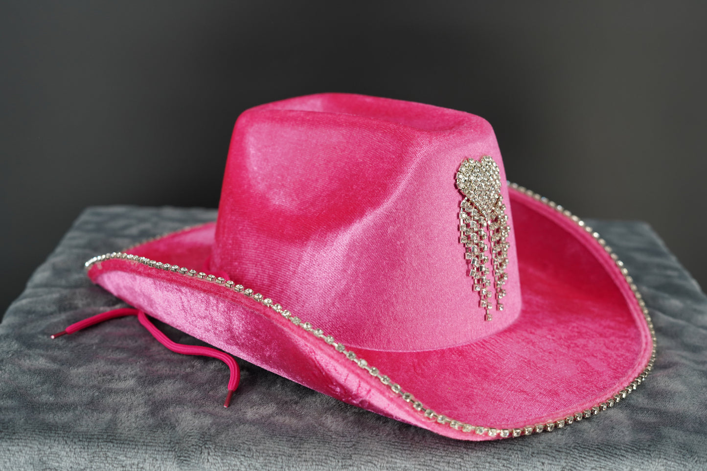 Chappell Roan's Pink Velvet Cowboy Hat with Diamante Heart & Trim
