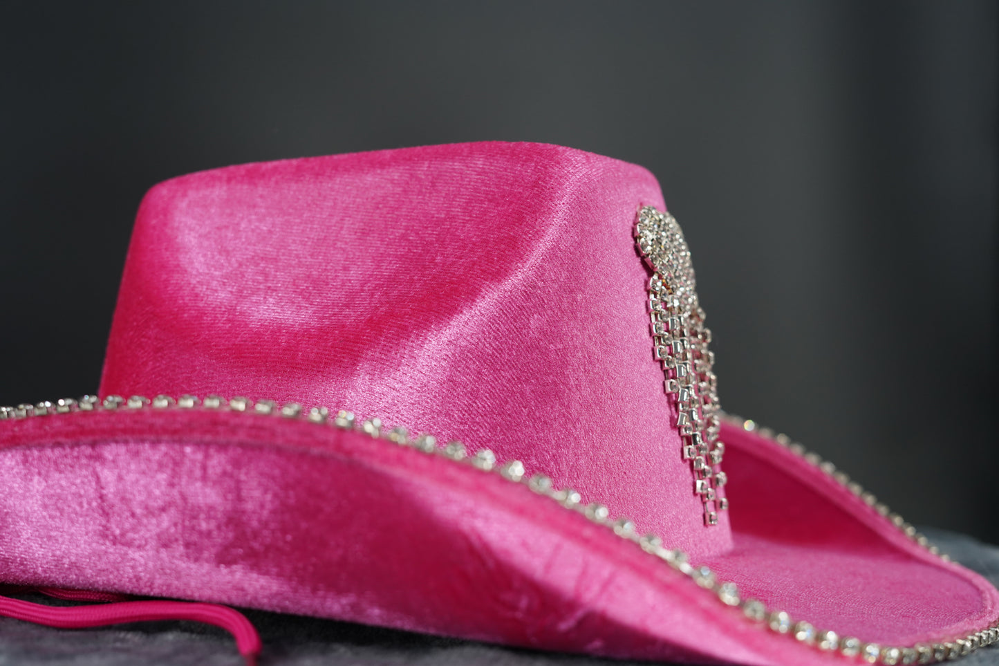 Chappell Roan's Pink Velvet Cowboy Hat with Diamante Heart & Trim