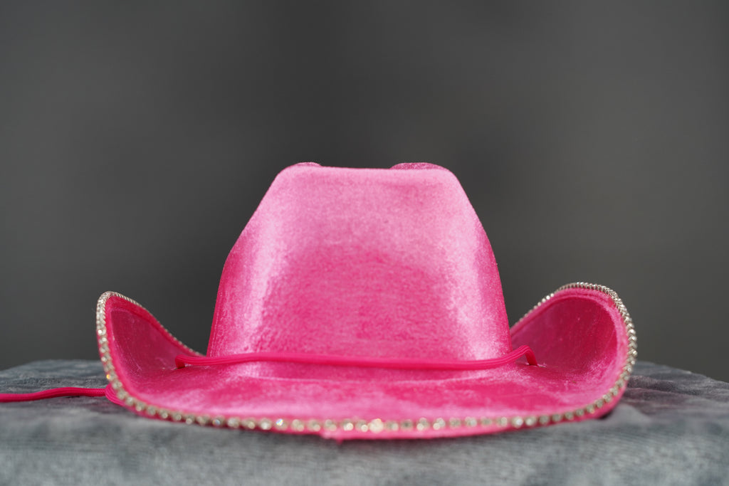 Chappell Roan's Pink Velvet Cowboy Hat with Diamante Heart & Trim