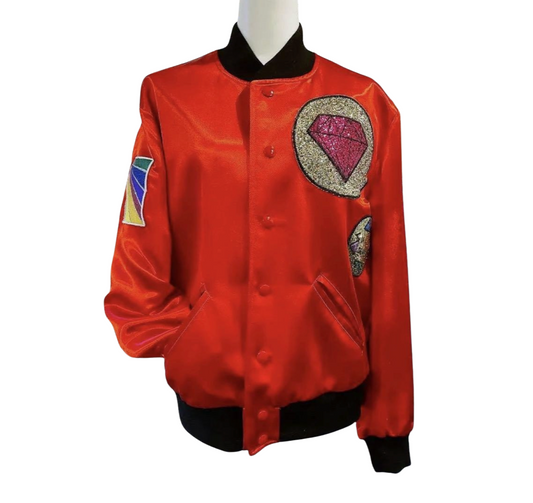 Lady Gaga’s Original Worn Saint Laurent “Glitter Multipatch Diamond” Teddy Jacket (Hedi Slimane Era) – Ultra Rare Red/Multi ‘Glitter Multipatch Diamond’ variant