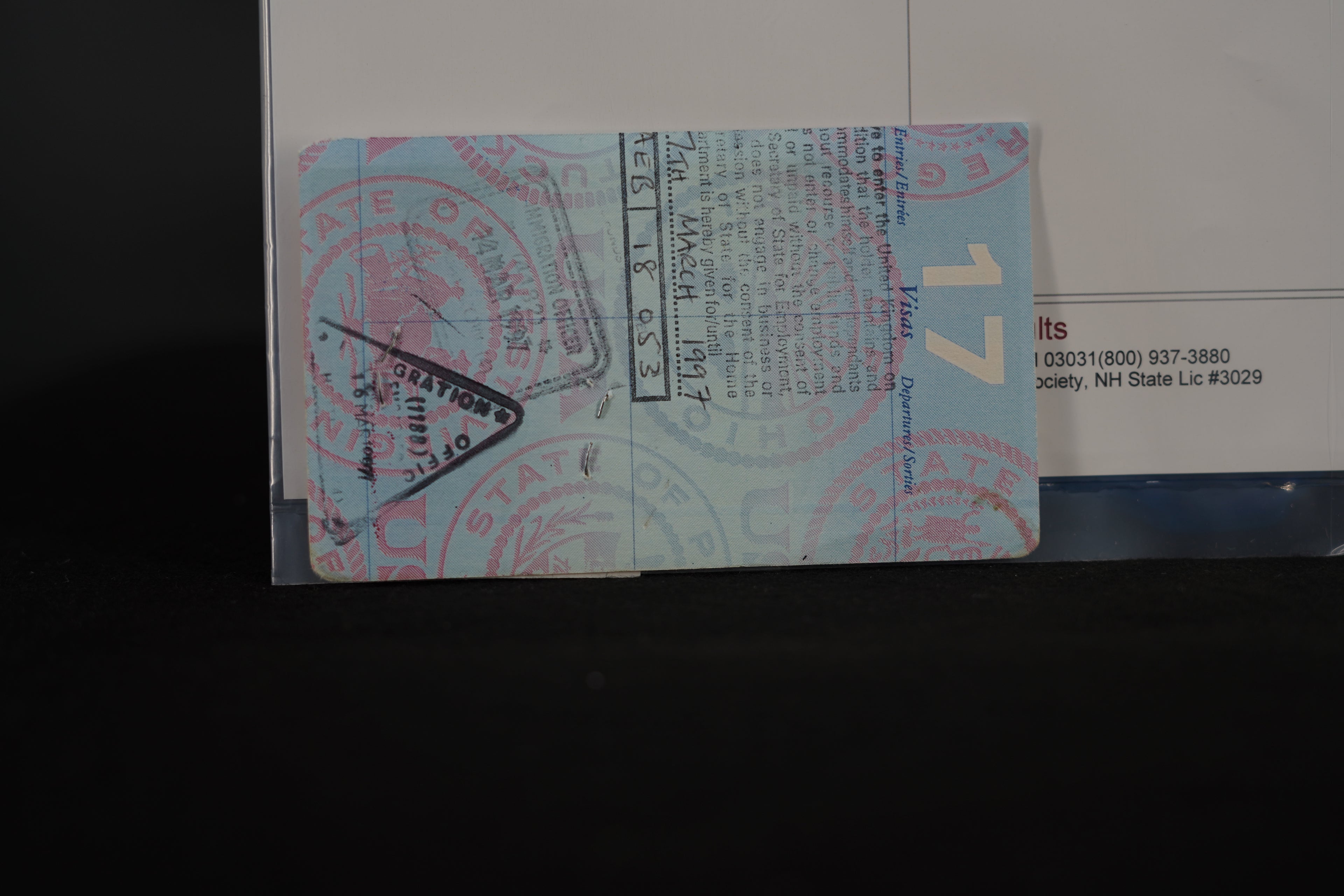 Whitney Houston Australian Visa, March 1997