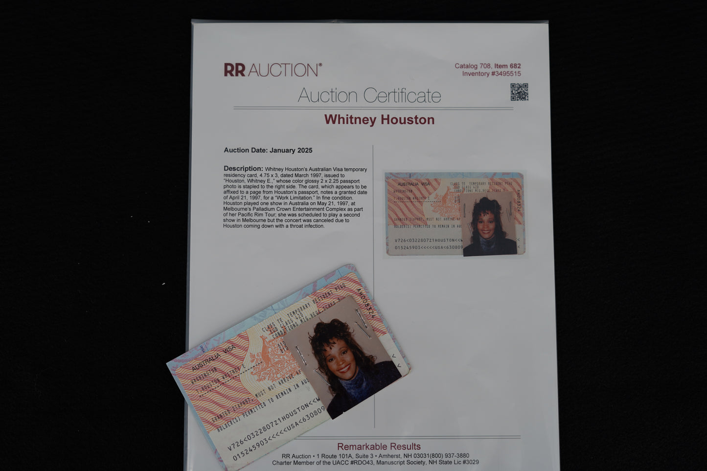 Whitney Houston Australian Visa, March 1997