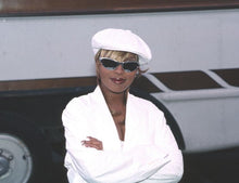 Load image into Gallery viewer, Mary J Blige Used and Worn White Leather Barney&#39;s Newsboy Cap