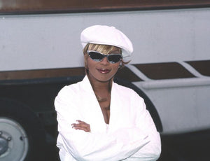 Mary J Blige Used and Worn White Leather Barney's Newsboy Cap