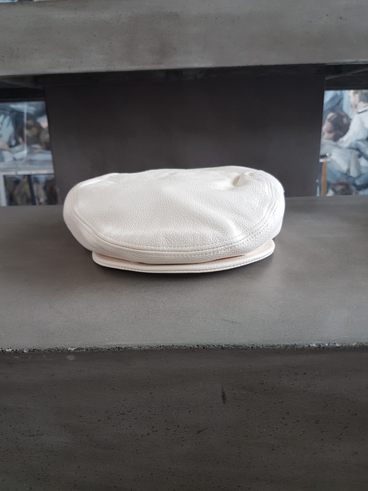 Mary J Blige Used and Worn White Leather Barney's Newsboy Cap