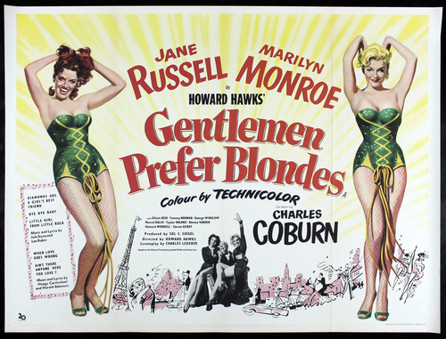 MARILYN MONROE 1953 GENTLEMEN PREFER BLONDES U.K. British Quad Original Movie Poster