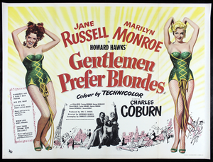 MARILYN MONROE 1953 GENTLEMEN PREFER BLONDES U.K. British Quad Original Movie Poster