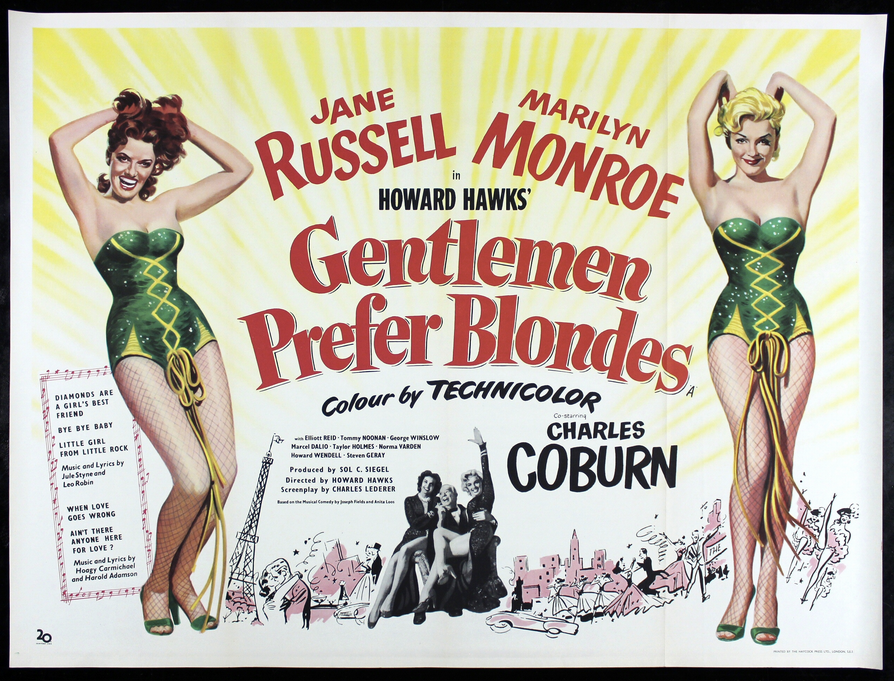 MARILYN MONROE 1953 GENTLEMEN PREFER BLONDES U.K. British Quad Original Movie Poster